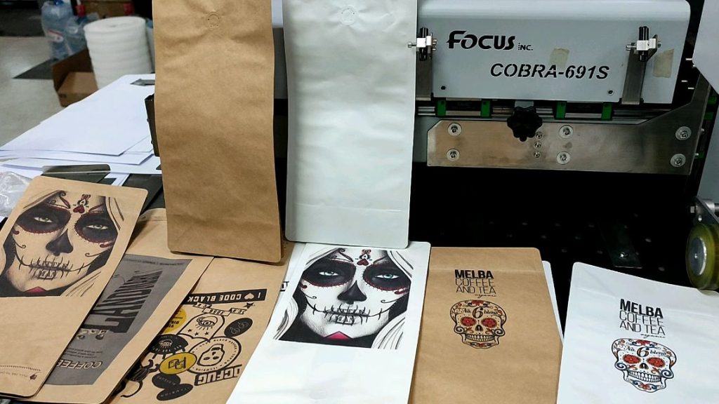 coffee bags single pass digital printing machine samples
