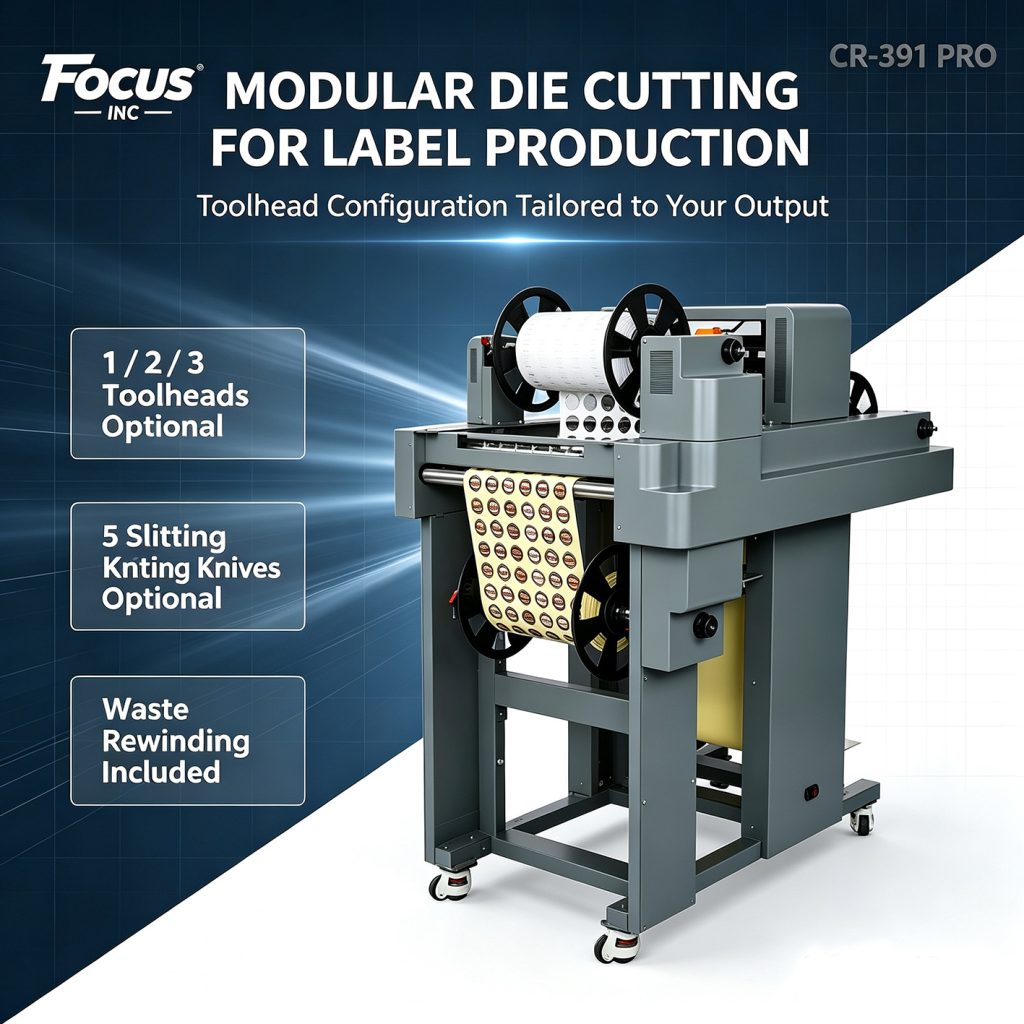digital die cutting machine for irregular shapes sticker label production, roll to roll with waste removal slitting function, fast delivery