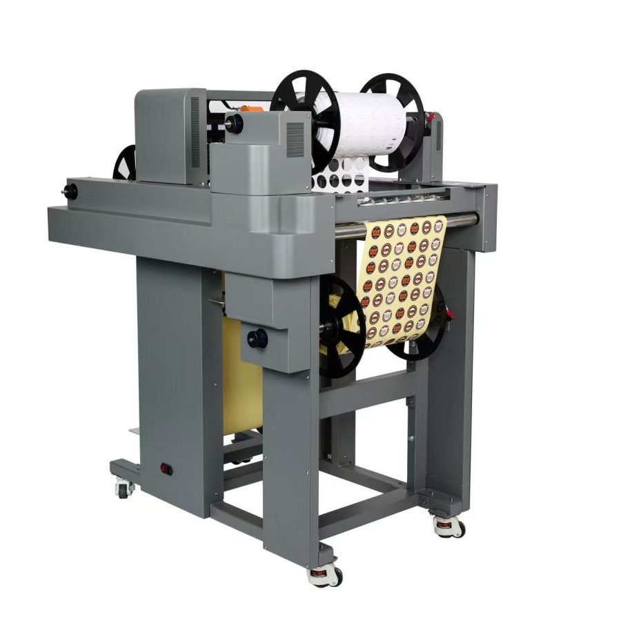 Complete roll to roll label production line with VIPER-391S Pro single pass label printer and CR-391 PRO digital die cutting machine in printing workshop