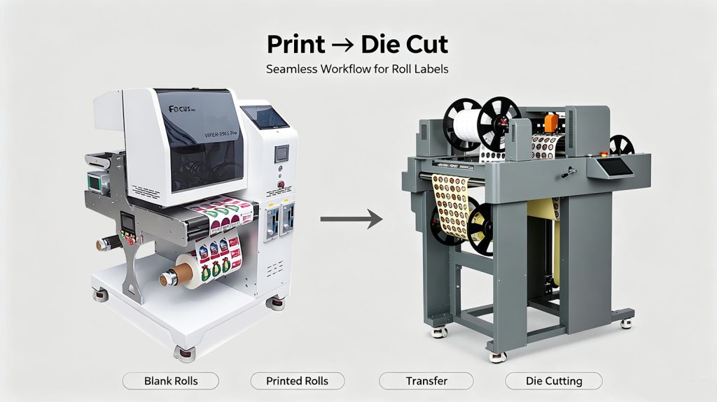 single pass label printer die cutting slitting label prodution solution