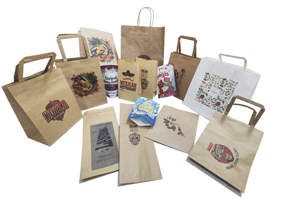 paper bag printer 
diverse paper bags printed by FocusInc Single Pass Printer Cobra-691S