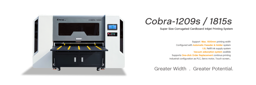 COBRA-1209S / 1815S Single Pass Corrugated Cardboard Printer Banner, Industrial Packaging Printing Solution