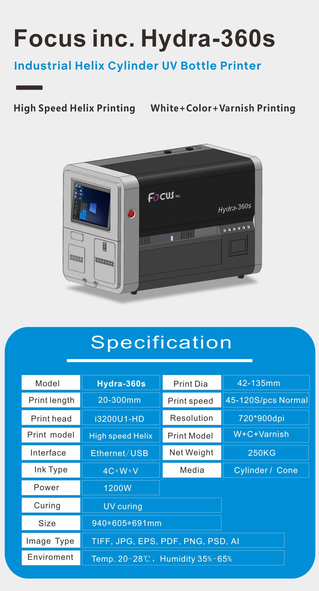 New Desktop Original Bottle Printer Hydra-360S desktop single pass bottle printing machine