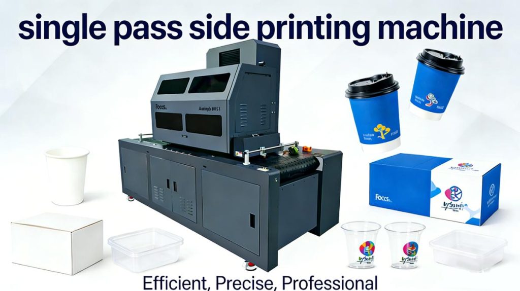 	Focusinc Single Pass Side Printing Machine with Custom Printed Plastic Cups and Containers