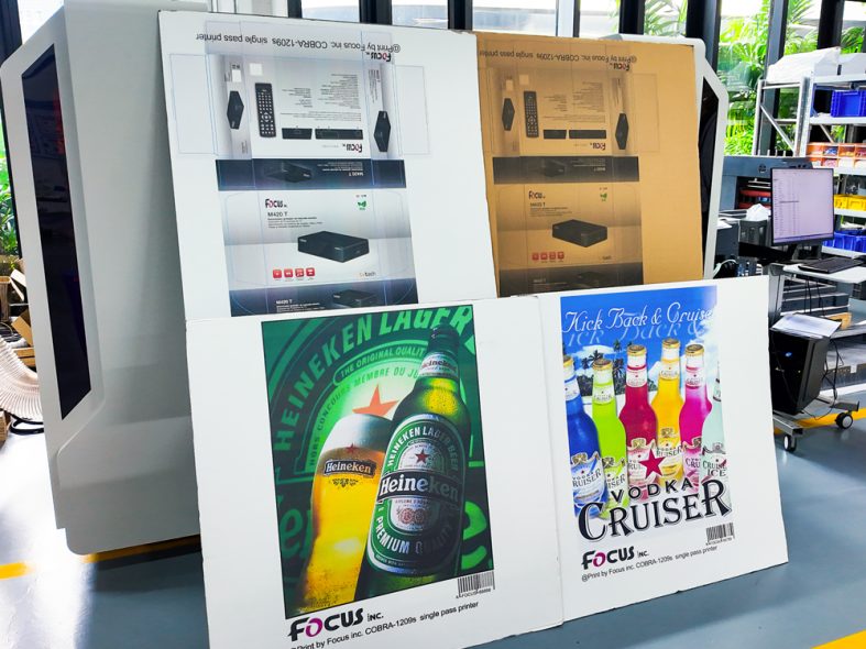COBRA-1209S Single Pass Corrugated Cardboard Printer Printing Samples, Custom Color Carton Printing Effects
