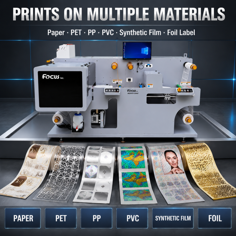 digital label printer with lamination, die-cutting, slitting, waste removal label printing solution