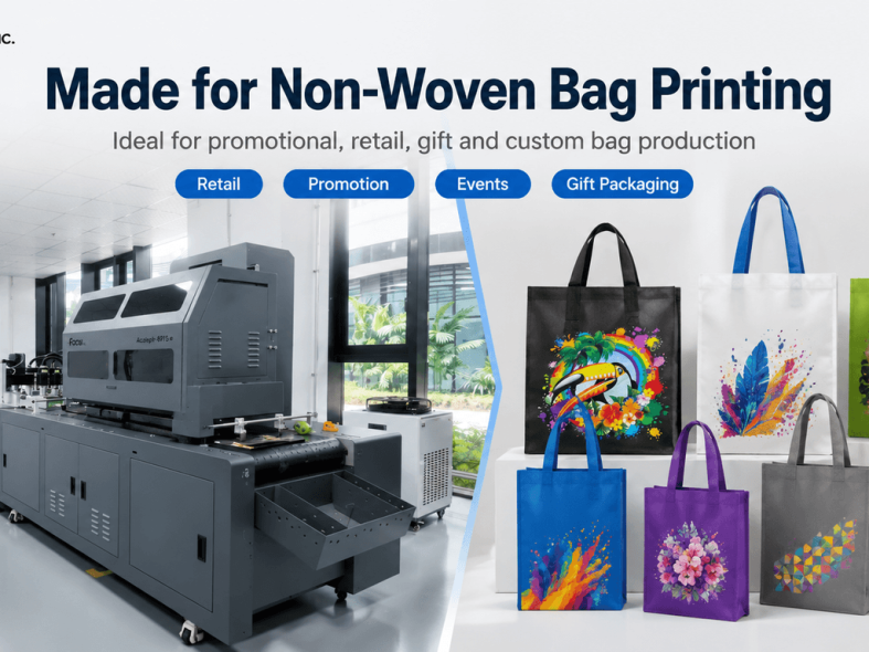 UV single pass printing equipment running on non-woven bag production line