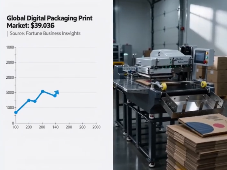 Single pass printing equipment working inside a European local packaging factory