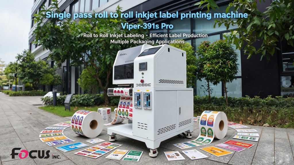 digital inkjet single pass label printing machine, for coated bopp pet pp roll labels, adhesive sticker roll printing machine