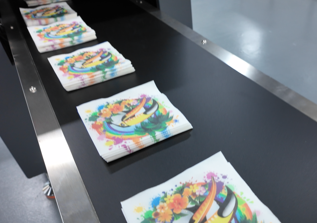 napkin printing line counting stack conveyor single pass digital printing custom printing on luxury napkins